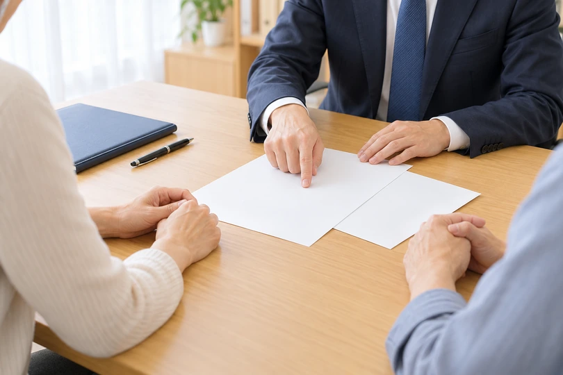 遺言書の内容について説明を受ける家族
